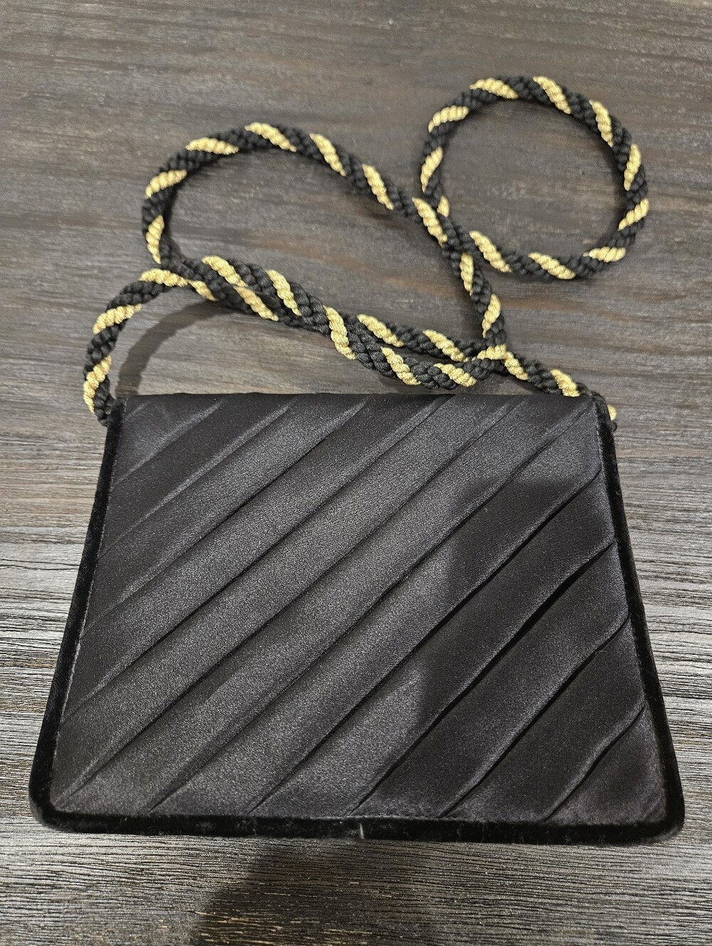 Escada VintageBlack Satin Crossbody Bag with Gold-Tone Tassel - Picture 3 of 4